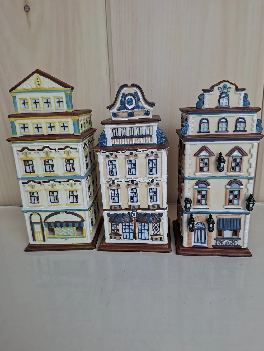 Lot Of 3 Partylite Cafe Tealight Ceramic House Candle Holder Handpainted - Picture 2 of 12